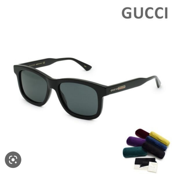 NEW GUCCI MEN'S RECTANGLE SUNGLASSES GG0824S 005 BLACK GUCCI EYEWEAR - Picture 2 of 4